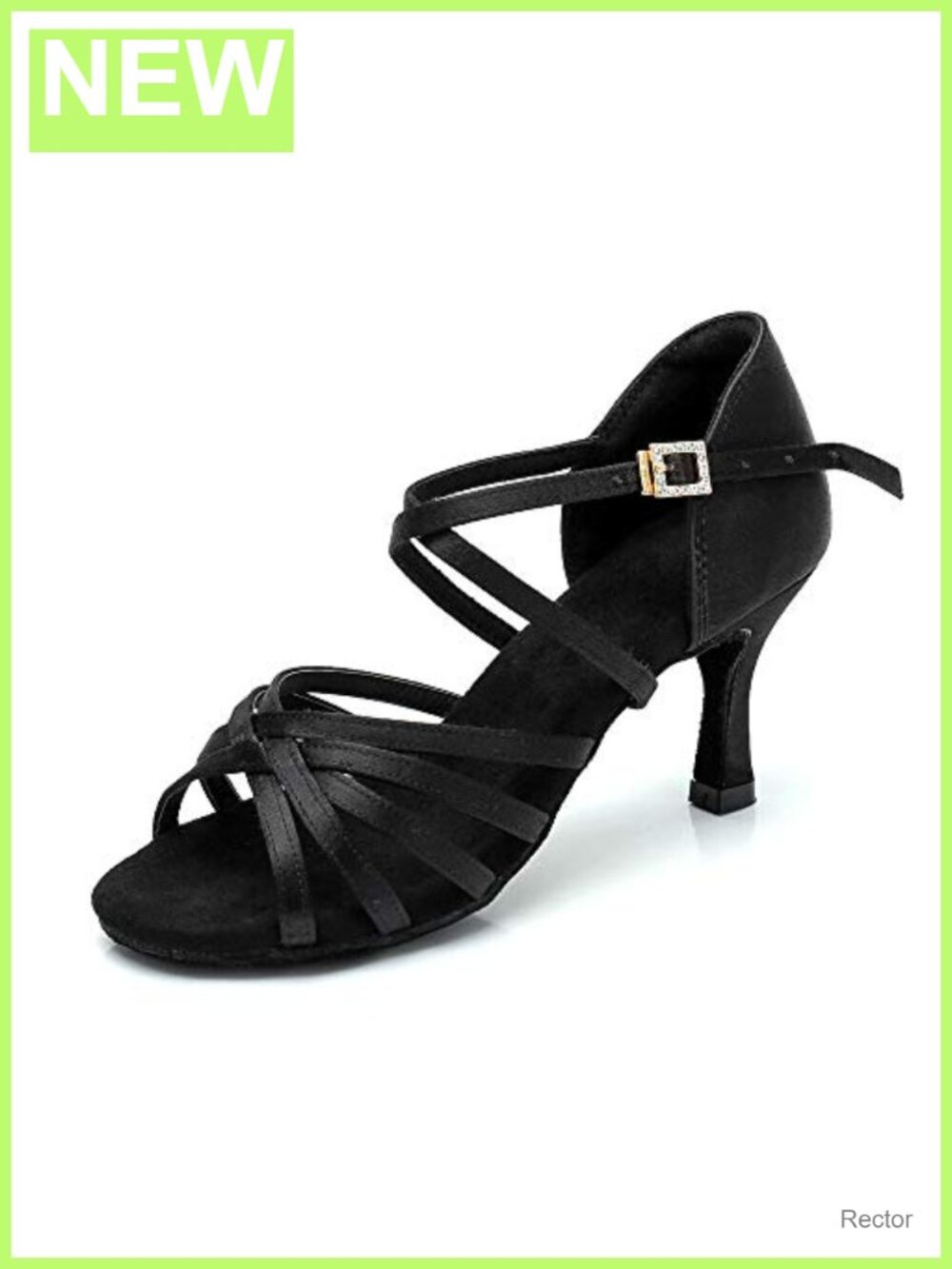 Satin Latin Dance Shoes with Rhinestone Buckle and Suede Sole